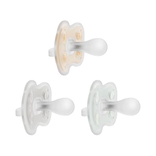 Dr. Brown's Advantage One-Piece Silicone Baby Pacifier, Fully Symmetrical Soother, Ecru/Gray/Green, 0-6m, BPA Free, 3 Pack