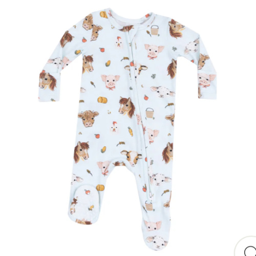 2 Way Zipper Footie - Vintage Animals Faces Blue – Angel Dear