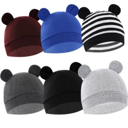 Uccdo 6 Pack Baby Soft Beanies Caps with Stand Ears, Newborn Baby Boys Girls Cotton Hats, 0-6 Months