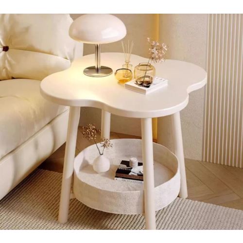 Modern Minimalist Medium Density Fiberboard Iron Flower-Shaped End Table 2-Tier For Living Room