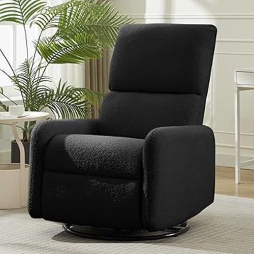 360° Swivel Glider Chair, Rocking Chair Nursery with Side Pockets, Deep Cushioned Seat, Nursery Chair with Steel Structure Base, Sherpa Swivel Chairs for Living Room, Bedroom, Baby Room