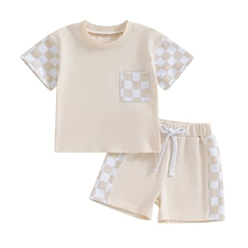 Karwuiio Toddler Baby Boy Summer Outfit Short Sleeve T-Shirt Tops Elastic Waist Shorts Set Baby Boys Clothes