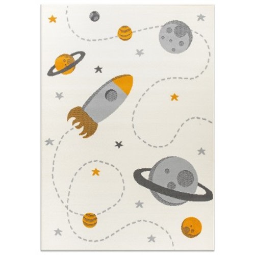 World Rug Gallery Cosmic Adventures Planet Kids Play Area Rug, Color: Cream, Size: 7'10"x10'