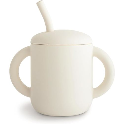 mushie 100% Silicone Training Cup & Straw for Toddlers | 6 Months+ (Ivory)