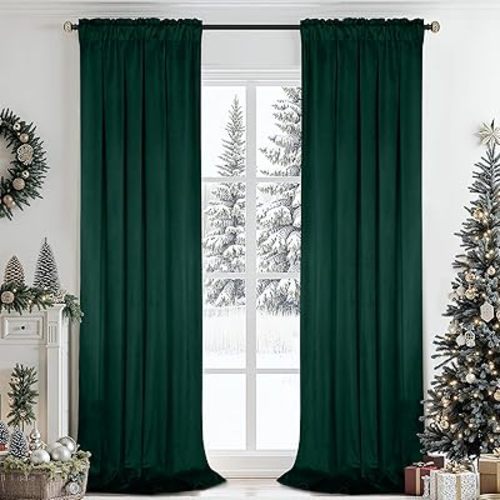 SimpleHome Dark Green Velvet Curtains 84 Inches for Living Room,Rod Pocket Luxury Blackout Velvet Curtains Thermal Insulated 2 Panels Room Darkening Drapes,W40 x L84