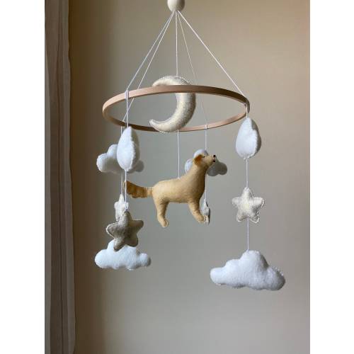Dog mobile for nursery, golden retriever dog baby mobile, gender neutral mobile, Puppy cat mobile felt, Felt ball mobile crib, boho nursery