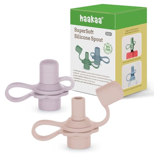 haakaa Multi-Functional Silicone Spout,Baby Pouch Topper,No Spill Silicone Bottle Top,100% Food Grade Silicone,2 Pack
