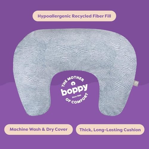 Boppy Nursing Pillow - Ergonomic Bottle & Breastfeeding Pillow with High, Firm, Large Area, Water-Repellent Cushion with Washable Cover; Baby Safety Alliance Verified - Blue Speckled Current