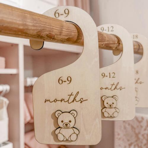 Laser Engraved Wooden Teddy Bear Baby Closet Dividers: Newborn to 18 Months