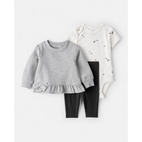 Baby Girl 3-Piece DayDream Fleece Bow Long-Sleeve Bodysuit & Pant Set | Carter's