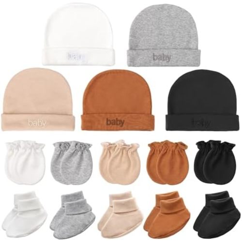 BQUBO Newborn Baby Hat Mittens Socks Set Infant Cotton Beanie Gloves Thick Warm Socks for 0-6 Months Boys Girls