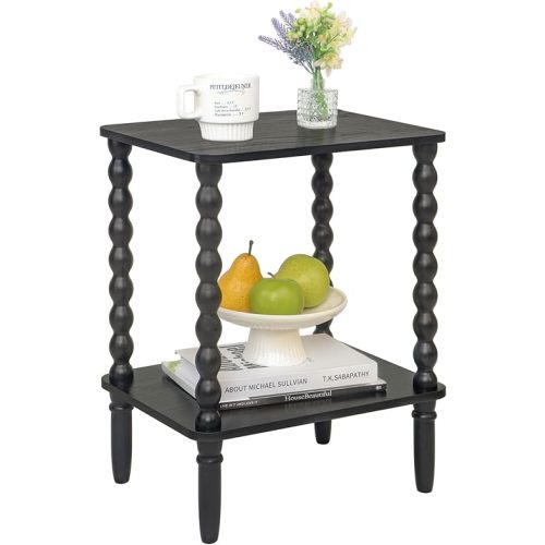 Black Side Table, Small End Table with 2-Tire Shelf, Vintage Night Stand with Storage for Bedroom Living Room, Small Spaces(Black)