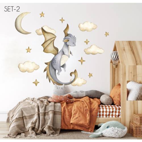 Baby Dragon Nursery Wall Decal , Kids Fairy Tale Stickers , Dragon Tales Sticker