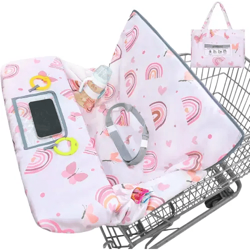 Shopping Cart Cover for Baby Girl Grocery Cart Cover for Baby 2 in 1 High Chair Covers for Restaurant Cart Cover for Babies Machine Washable,White-Rainbow