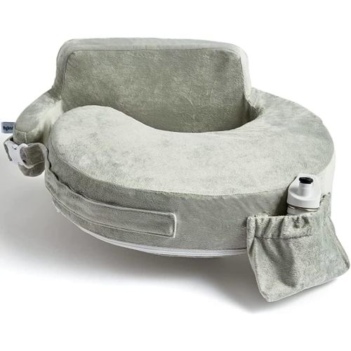 My Brest Friend Super Deluxe Nursing Pillow for Breastfeeding and Bottlefeeding with Lumbar Support, Convenient Pocket and Removable Slipcover, Platinum