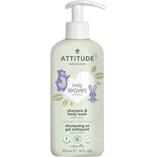 ATTITUDE 2-in-1 Hair Shampoo and Body Wash, EWG Verified, Plant and Mineral-Based Ingredients, Vegan and Cruelty-free Personal Care Products for Baby, Sweet Apple, 16 Fl Oz