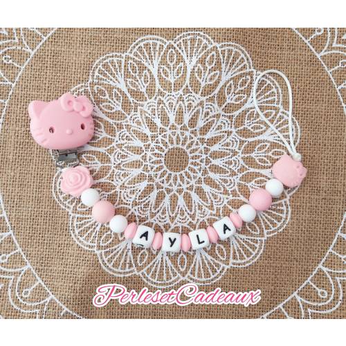 Personalized Pacifier Clip Cat Baby Birth Gift Pink