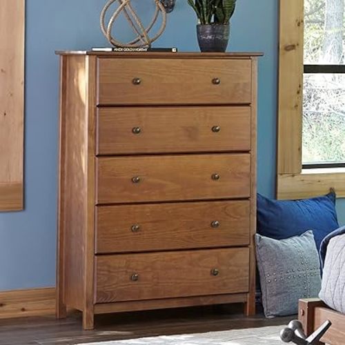 Grain Wood Furniture Shaker 5-Drawer Chest, Solid Wood with a Walnut Finish