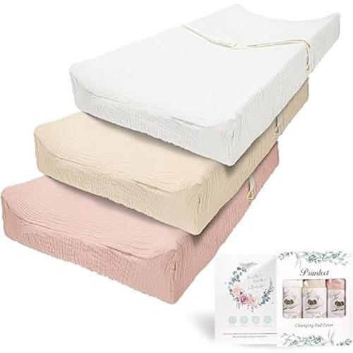Muslin Changing Pad Cover for Boys Girls 100% Cotton Fitted Baby Diaper Changing Table 3 Pack Soft and Breathable for Standard Changing Table Topper 32"x16"