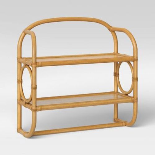 Rattan Wall Bath Shelf Honey Tan - Threshold™: Lacquered Finish, Nickel Hardware, 2 Fixed Shelves