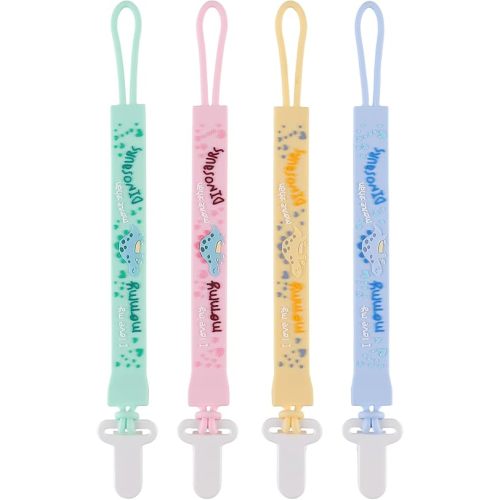 4-Pack Silicone Pacifier Clips with One-Piece Beads for Baby Boys and Girls - Flexible and Rust-Free Holders for Teething Relief and Baby Essentials, Safe for Newborns (Flat, Pink)