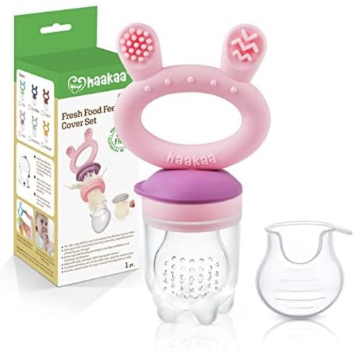 Haakaa Baby Fruit Food Feeder Pacifier | Milk Frozen Set | Silicone Feeder and Teether for Infant Safely Self Feeding, BPA Free Teething Relief Toy (Pink)