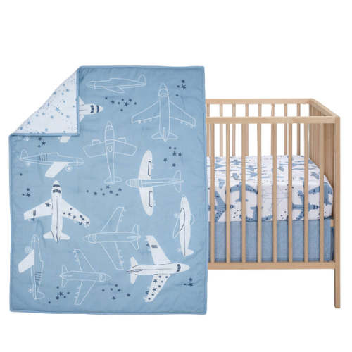 Little Aviator 3-Piece Airplane Nursery Baby Crib Bedding Set – Lambs & Ivy
