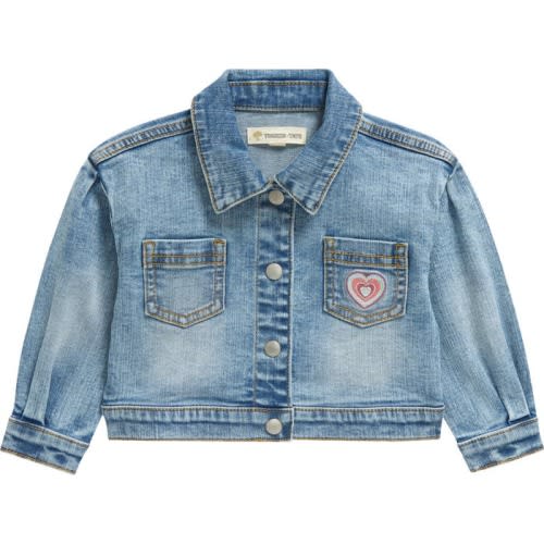 Baby Embroidered Denim Trucker Jacket, Bleached Out Wash Heart