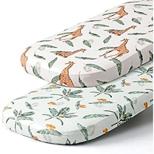 Stretch Fitted Bassinet Sheet Set BROLEX 2 Pack Cradle Sheets for Bassinet Pad/Mattress,Unisex Boys Girls,Ultra Soft,Giraffe Leaf