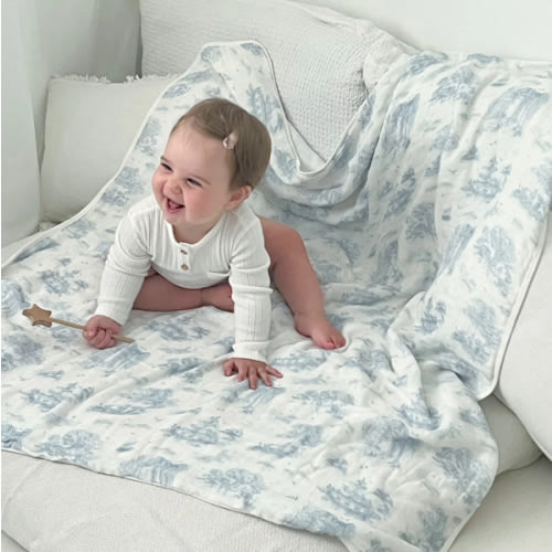 Spring Toile Blue Bamboo Baby Blanket | The Gilded Bird US