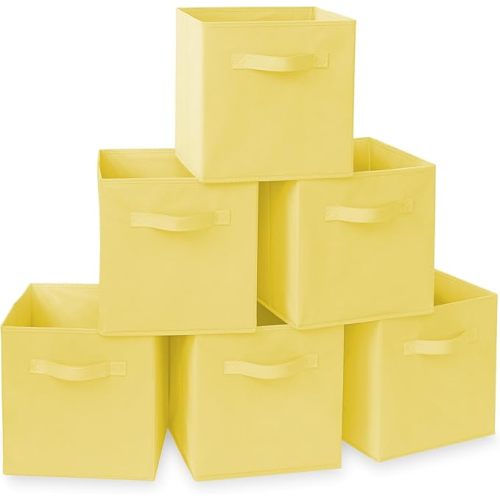 Casafield Set of 6 Collapsible Fabric Cube Storage Bins, Yellow - 11" Foldable Cloth Baskets for Shelves, Cubby Organizers & More
