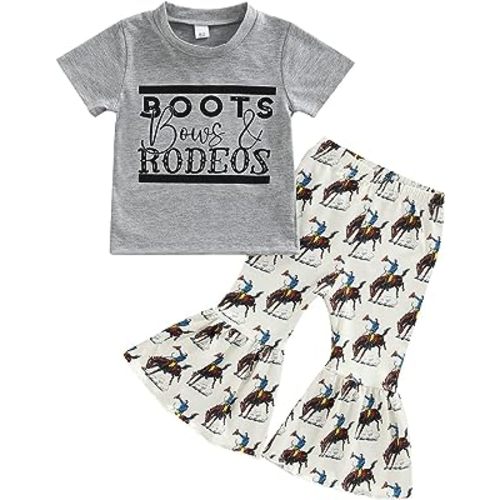 Emmababy Cow Print Outfit T-Shirt + Flare Pants Bell-Bottom