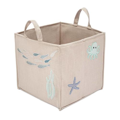 Crane Baby Fabric Nursery Storage Basket, Toy Storage, Sea Life Theme, 14"x14", Toy Basket, Baby Storage Organizer, Toy Organizers and Storage Bins, Baby Organizers and Storage, Toy Bins