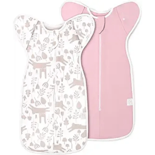 2-Pack Baby Swaddle Sleep Bag- Arms Up Swaddle 3-6 Months for Baby Girl, Newborn Sleep Bag with Cuff Removable & 2-Way Zipper Design, Pink Bunny