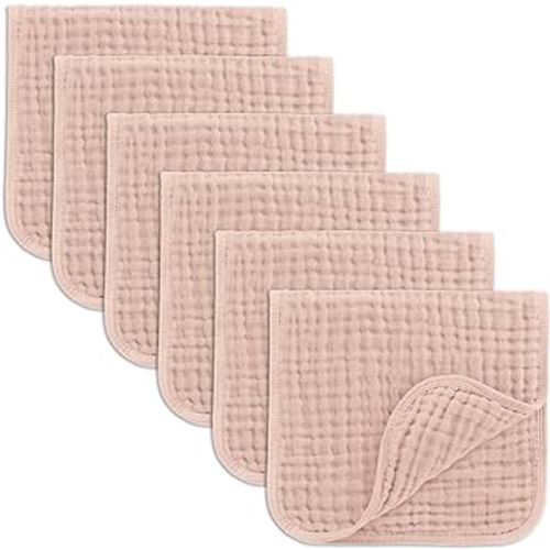 Comfy Cubs Muslin Burp Cloths Set Large 100% Cotton Hand Washcloths for Babies, Baby Essentials 6 Layers Extra Absorbent and Soft Boys & Girls Baby Bibs & Burp Cloths Set (Blush, 6-Pack, 20" X10")