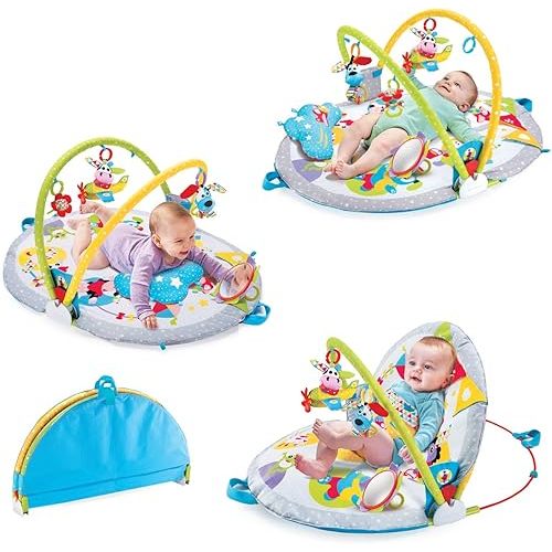 Yookidoo Baby Gym Lay to Sit-Up Playmat. 3-in-1 Newborns Activity Center with Tummy Time Toys, Pillow & Infant Miror. 0-12 Month