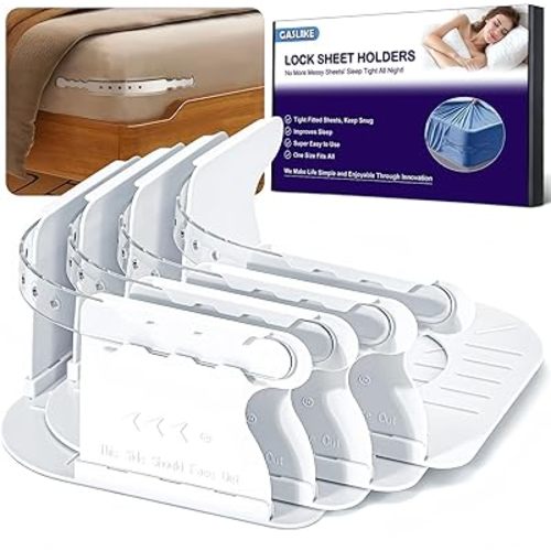 Lock Bed Sheet Holders with Anti-Slip Pads for Corners, Secure Bed Sheets Firmly in Place, Heavy Duty Bed Sheet Holder Straps for No More Loose Sheets, Easy Installation for All Mattress Sizes (4Pcs)