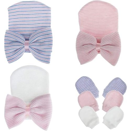 Zando Big Bow Baby Hats Newborn Hospital Hat Lightweight Cotton Infant Beanie Nursery Knot Headband Photo Accessories Gift