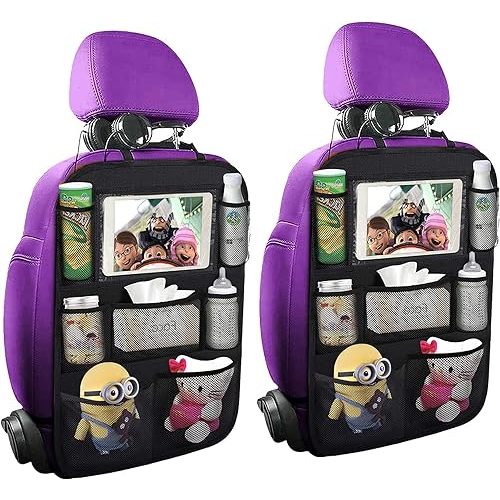 ONE PIX Backseat Car Organizer Mats Back Seat Organizers and Storage Bag with Touch Screen Tablet Holder for Kids Toddlers Seats, Travel Accessories, Road Trip Essentials (2PCS)