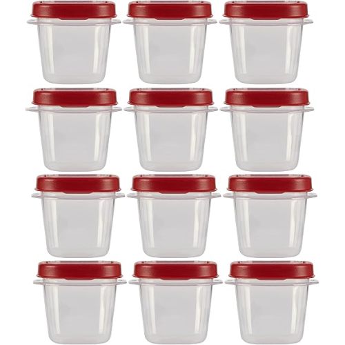 Rubbermaid Easy Find Lids Food Storage Containers, 0.5 Cup, Clear With Red Lids 12 Pack (12 Cups)