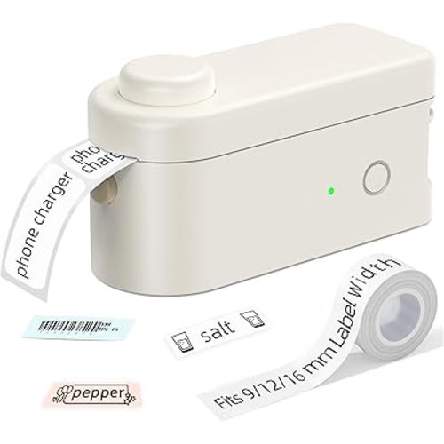 Makeid L1 Label Maker Machine with Tape - Portable & Rechargeable Label Makers Compatible with 9/12/16mm Waterproof Tape - Mini Bluetooth Labeler for Organizing Home Office School