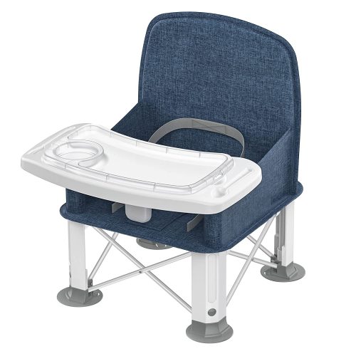 Baby Portable Booster Seat with Double Tray, BabyBond Upgraded Travel Baby Chair, Booster Seat for Indoor/ Outdoor (Blue)