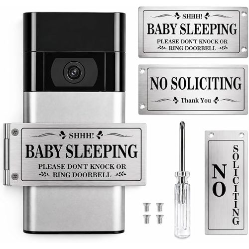 Baby Sleeping Doorbell Cover — Rotatable "Shh! Baby Sleeping" & "No Soliciting" Sign, No-Drill Adhesive Install, Fits Ring Video Doorbell, Great New Mom Gift