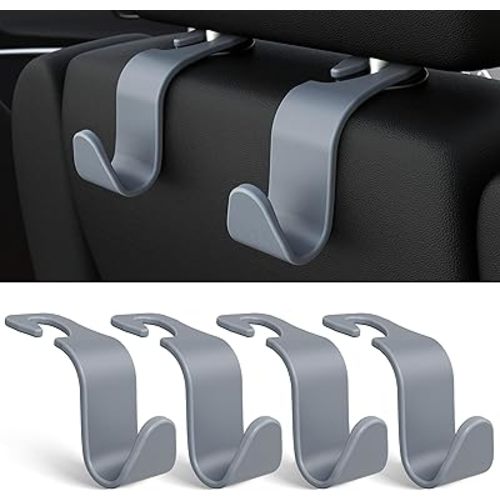 Amooca Car Seat Headrest Hook 4 Pack Hanger Universal Vehicle Car Storage Organizer for Handbag Purse Coat S Type Grey
