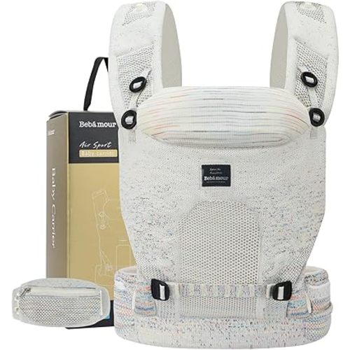 Bebamour Knit Baby Carrier Newborn to Toddler -Lightweight Baby Wrap Carrier 3-in-1 Baby Carrier Front and Back Carry (Cream,7-32 lbs)