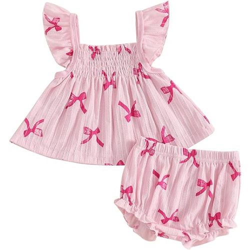 Mubineo Baby Girl Summer Clothes Cute Ruffle Tops Dress Shorts Outfits Set Infant Toddler Shrit Bloomers Princess Outfit