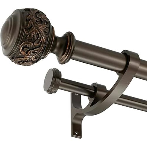 Double Curtain Rod, 1 inch Window Telescoping Drapery Double Rod 36 to 72 Inches (3-6 Feet), Classical Ball Finials,Premium Aluminum Brackets,Antique Bronze