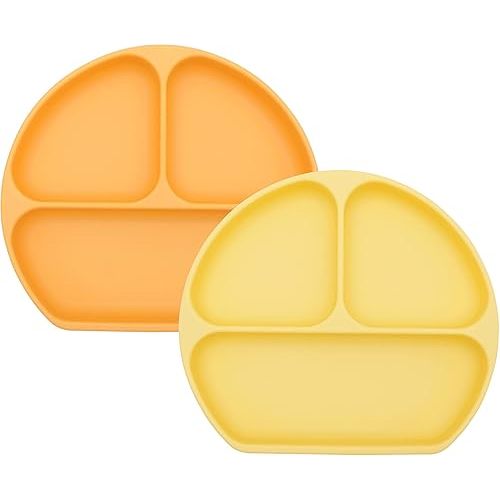 Bumkins Toddler and Baby Suction Plate, Silicone Divided Grip Dish for Babies and Kids, Baby Led Weaning, Children Supplies, Non Skid Bottom, Platinum Silicone, 6 Months Up, Tangerine and Pineapple