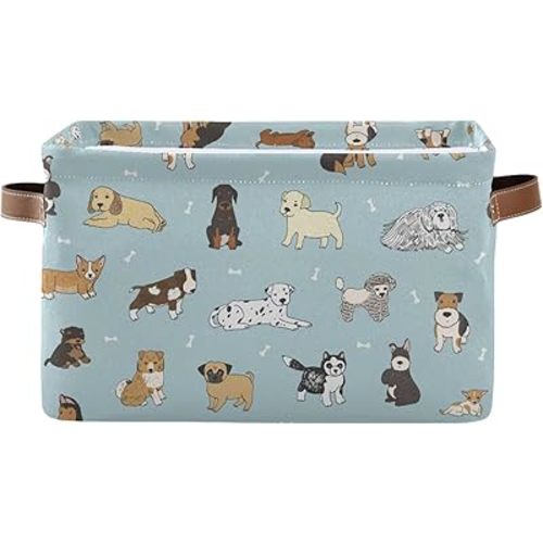 Multi-purpose Storage Basket Bin Cute Dog Puppy Organizer Collapsible Shelf Basket Cube with Handle for Nursery Bedroom Bathroom