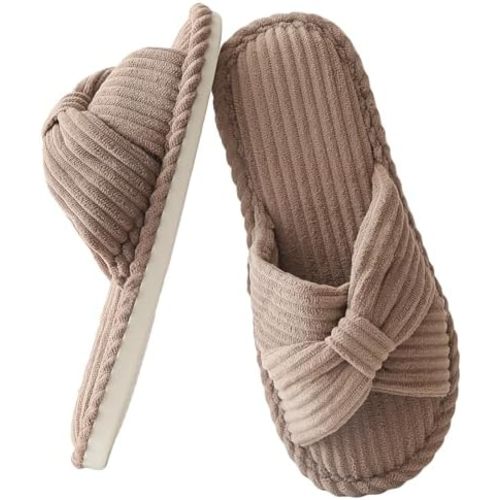 Cross Band Slippers For Women Indoor Corduroy Bow Open Toe Slippers Memory Foam Outdoor Shoes